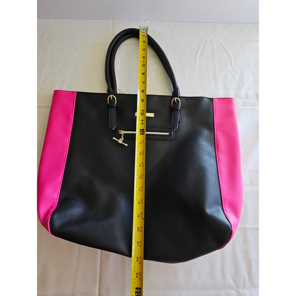 Juicy Couture‎ Black Pink Tote Bag Gold Hardware Zip Pocket Shoulder Bag - Picture 5 of 9
